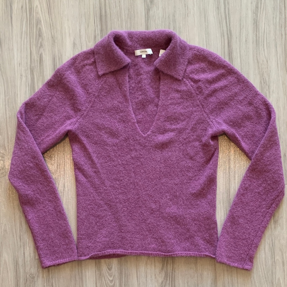 Vince Dusty Rose V-Neck Wool Sweater